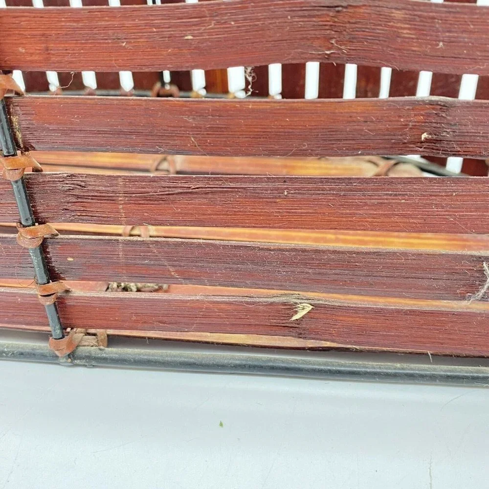 Wall Pocket Basket Semicircle Wood‎ Slat Metal Grape Leaf Scroll French Country
